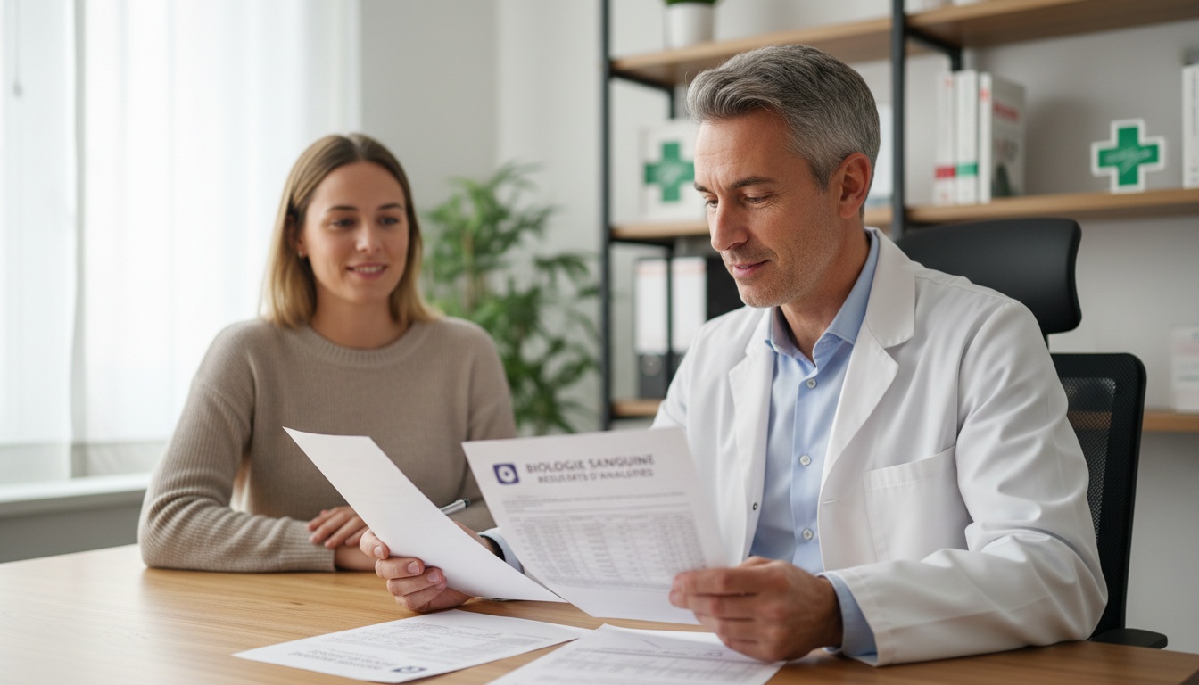 Un médecin expliquant des résultats d'analyse de sang